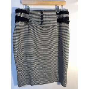 Worthington Houndstooth Pencil Skirt Black White High Waist Womens 16 NWT